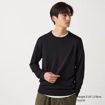 Джемпер из 100% очень тонкой шерсти мериноса с круглым вырезом UNIQLO, черный
