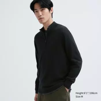 Джемпер из 100% шерсти мериноса с полумолнией до половины Uniqlo, черный