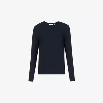 Джемпер из эластичного хлопка с V-образным вырезом и фирменной бляшкой Ikks, синий