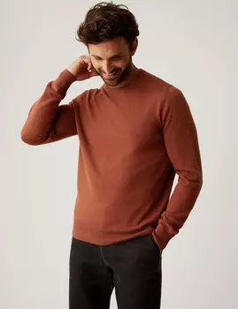 Джемпер из чистого хлопка с круглым вырезом Marks & Spencer, бледно-голубой