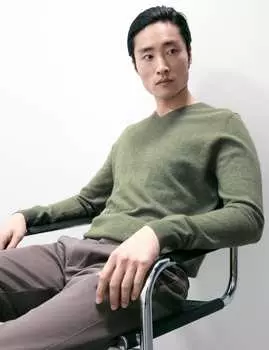 Джемпер из чистого кашемира с V-образным вырезом Autograph, дымчато-зеленый