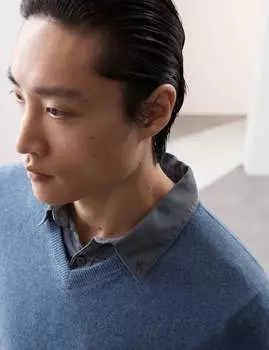 Джемпер из чистого кашемира с V-образным вырезом Autograph, пыльно-голубой