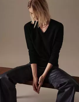 Джемпер из чистого кашемира с V-образным вырезом Autograph, черный