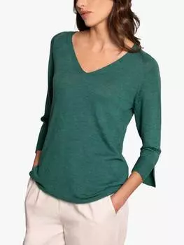 Джемпер из чистой шерсти мериноса тонкой вязки с v-образным вырезом Celtic & Co., цвет Bottle Green