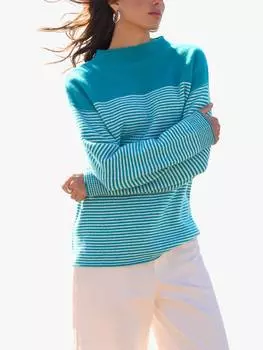 Джемпер из чистой шерсти с воротником-воронкой из войлока Celtic & Co., цвет Kingfisher Blue/White