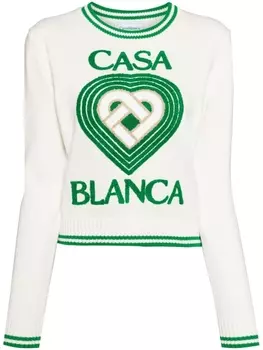 Джемпер из хлопка с логотипом-интарсией Casablanca, белый