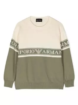 Джемпер из хлопка с логотипом-интарсией Emporio Armani Kids, зеленый