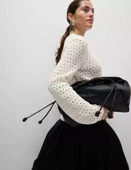 Джемпер из хлопковой смеси с фактурным узором и бахромой, с круглым вырезом Marks & Spencer, слоновая кость