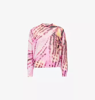 Джемпер из хлопковой смеси с круглым вырезом и абстрактным принтом Dries Van Noten, розовый