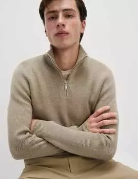 Джемпер из хлопковой смеси с застежкой-молнией и рубчиком Marks & Spencer, цвет Mushroom
