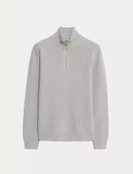 Джемпер из хлопковой смеси с застежкой-молнией и рубчиком Marks & Spencer, серый мергель
