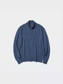 Джемпер из мериноса на молнии наполовину Uniqlo, синий