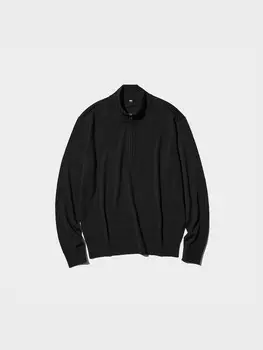 Джемпер из мериноса на молнии наполовину Uniqlo, черный