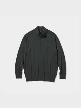 Джемпер из мериноса на молнии наполовину Uniqlo, зеленый