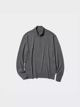 Джемпер из мериноса на молнии наполовину Uniqlo, серый