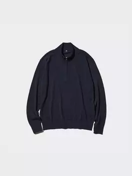 Джемпер из мериноса на молнии наполовину Uniqlo, синий