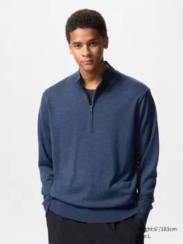 Джемпер из мериноса на молнии Uniqlo, цвет 66 синий