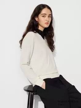 Джемпер из мериноса с v образным вырезом Uniqlo, белый