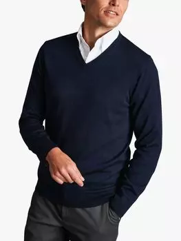 Джемпер из мериносовой шерсти Charles Tyrwhitt с v-образным вырезом, темно-синий