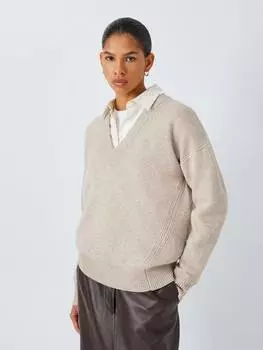 Джемпер из мериносовой шерсти с кашемировым v-образным вырезом John Lewis, цвет Oatmeal