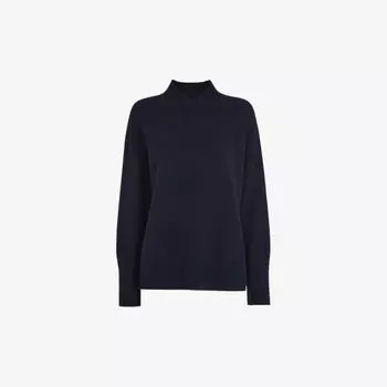 Джемпер из мериносовой шерсти с высоким V-образным вырезом Whistles, темно-синий