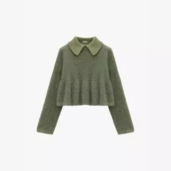 Джемпер из мохеровой смеси с контрастным воротником и баской Loewe, зеленый