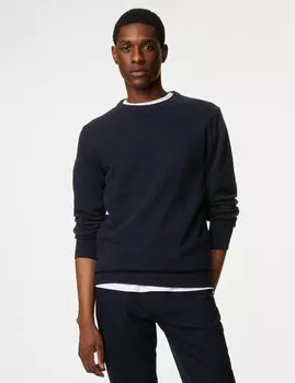 Джемпер из очень тонкой овечьей шерсти с круглым вырезом Marks & Spencer, темно-синий
