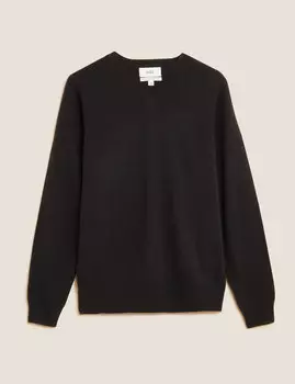 Джемпер из очень тонкой овечьей шерсти с V-образным вырезом Marks & Spencer, черный