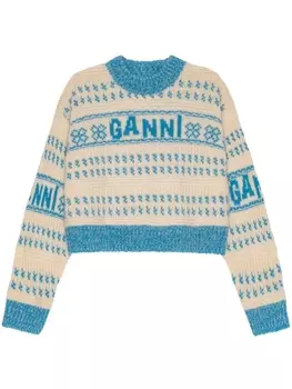Джемпер из органического хлопка с логотипом GANNI, синий
