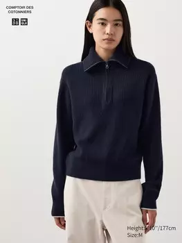 Джемпер из овечьей шерсти на молнии наполовину Uniqlo, синий