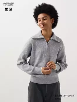 Джемпер из овечьей шерсти на молнии наполовину Uniqlo, серый