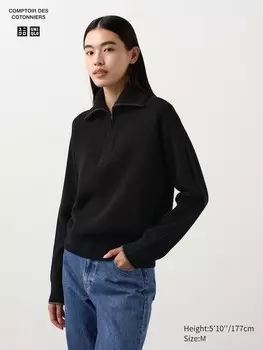 Джемпер из овечьей шерсти на молнии наполовину Uniqlo, черный