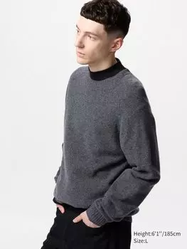 Джемпер из овечьей шерсти с круглым вырезом Uniqlo, цвет 07 серый