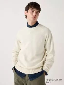Джемпер из овечьей шерсти с круглым вырезом Uniqlo, цвет 30 бежевый