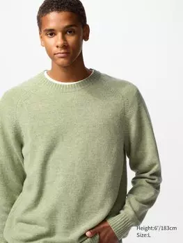 Джемпер из овечьей шерсти с круглым вырезом Uniqlo, цвет 52 зеленый