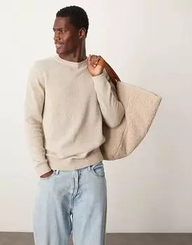 Джемпер из овечьей шерсти с круглым вырезом в овсяном цвете ASOS DESIGN