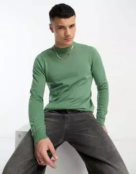 Джемпер из потертого хлопка с круглым вырезом цвета вейвеллит