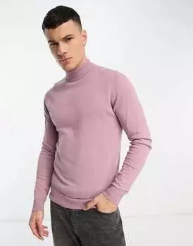 Джемпер из потертого хлопка с высоким воротником сиреневого мела