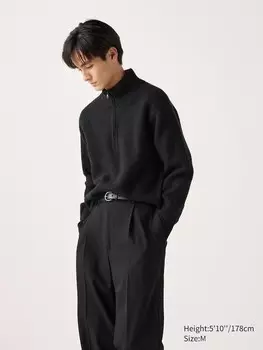 Джемпер из пряжи-суфле на молнии наполовину Uniqlo, черный