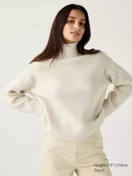 Джемпер из пряжи-суфле с высоким вырезом Uniqlo, белый