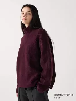 Джемпер из пряжи-суфле с высоким вырезом Uniqlo, бордовый