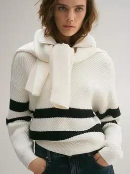 Джемпер из ребристого трикотажа в полоску rizoneo Mango, цвет Natural/Multi