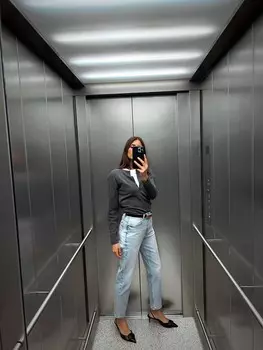 Джемпер из шерсти однотяжной связки ZARA, серый мергель