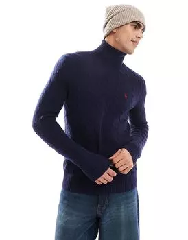 Джемпер из шерсти с логотипом и косами на молнии темно-синего цвета Polo Ralph Lauren