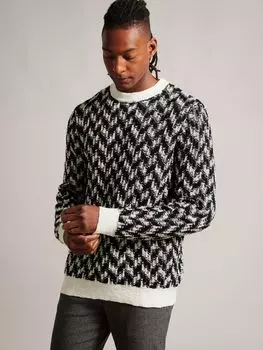 Джемпер из смеси хлопка и шерсти с шевроном мелового цвета Ted Baker, черно-белый