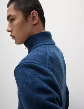 Джемпер из смеси овечьей шерсти с воротником-стойкой и застежкой-молнией на половину длины Marks & Spencer, цвет Light denim