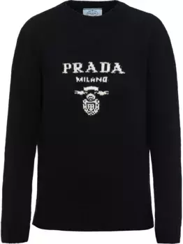 Джемпер из смеси шерсти и кашемира с логотипом Prada, синий