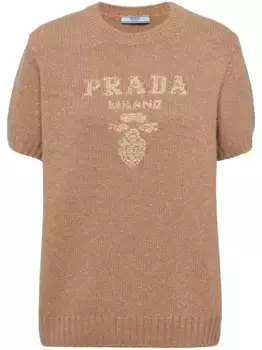 Джемпер из смесового кашемира с логотипом Prada, нейтральный