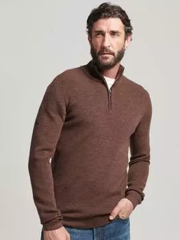 Джемпер из смесовой мериносовой шерсти Superdry с полумолнией, каштановый