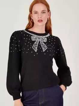 Джемпер из смесовой шерсти с бантом Betsy Monsoon, черный